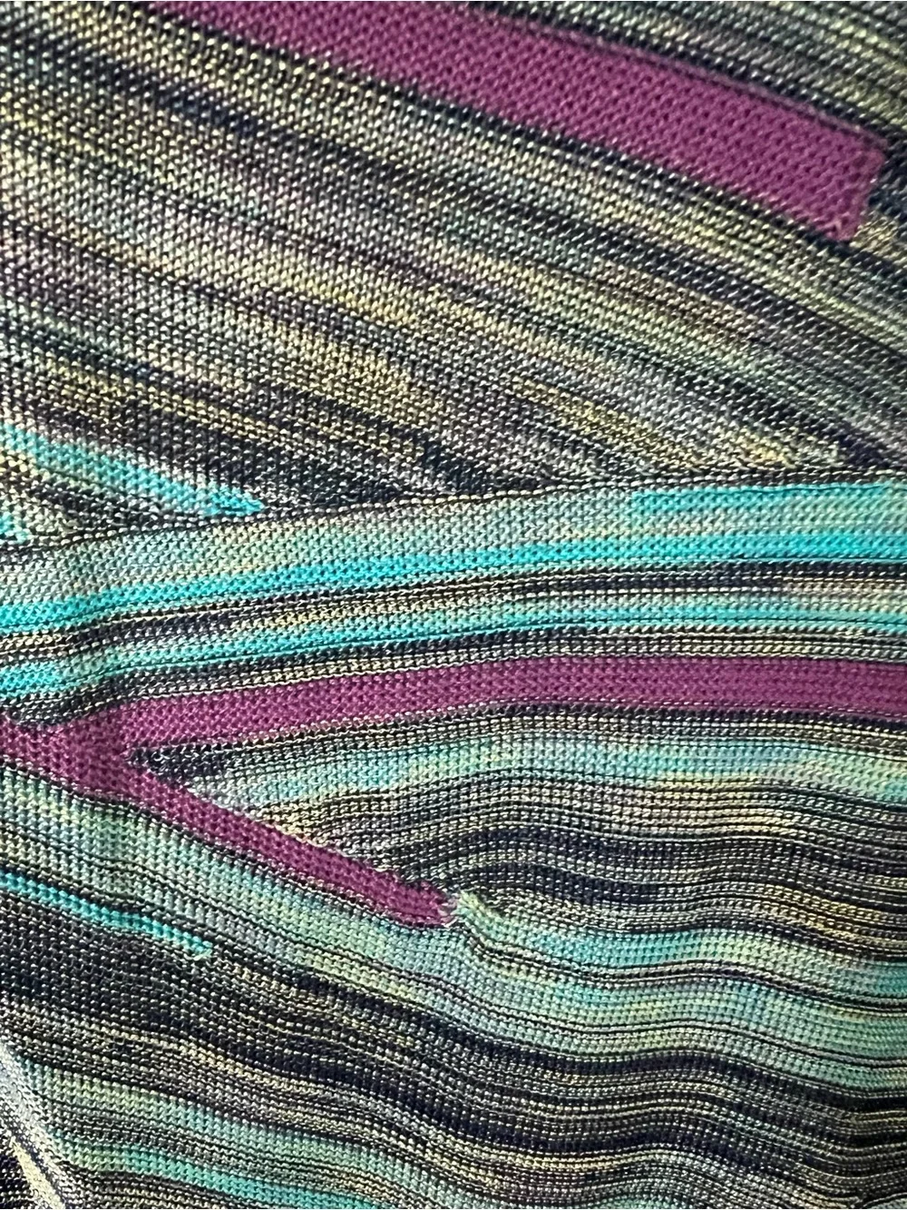 Striped Cold-Shoulder Knit Tunic in Teal & Purple